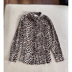 Alex & Lili Satin Animal Print Shirt M Boho Eclectic Leopard Casual Party Chic